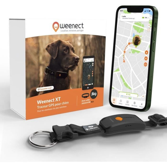 Collier GPS pour chien - WEENECT Chien XT - Antenne XL - Etanche - Collier Julius-K9 - Fonctionne avec abonnement - Noir