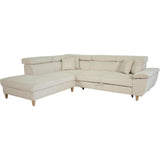 Canapé d'angle convertible - 4 places - WESTON - Velours côtelé beige - Tetieres réglables - 259 x 227 x 77/92 cm