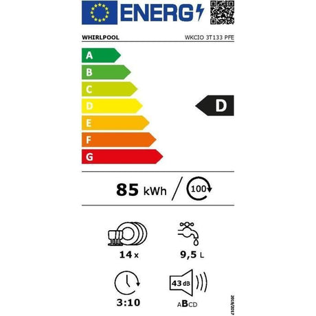 Lave-vaisselle tout encastrable WHIRLPOOL WKCIO3T133PFE 6eme Sens - 14 couverts - Induction - 43 dB - tiroir a couverts