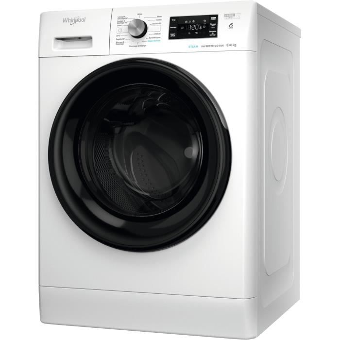 Lave-linge séchant WHIRLPOOL PFFWDB864349BVFR - 8 / 6 kg - Induction - L60cm - 1400 trs/min - Blanc