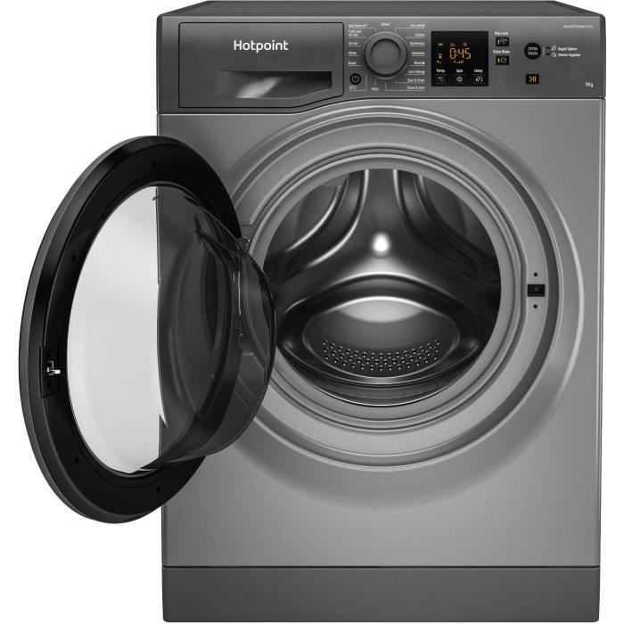 Lave-linge hublot HOTPOINT NSWM946GGFR - 9 kg - Induction - 1400 trs/min - Classe A - Graphite