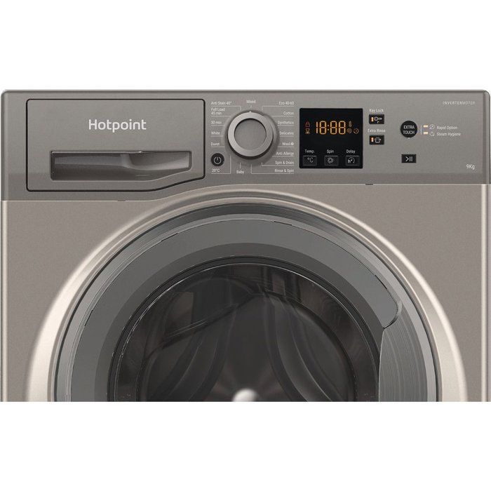 Lave-linge hublot HOTPOINT NSWM946GGFR - 9 kg - Induction - 1400 trs/min - Classe A - Graphite