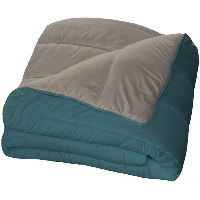 Couette microfibre - 240 x 220 cm - BLEU CALIN - Chaude - 400 g/m² - Bicolore Agate / Poivre