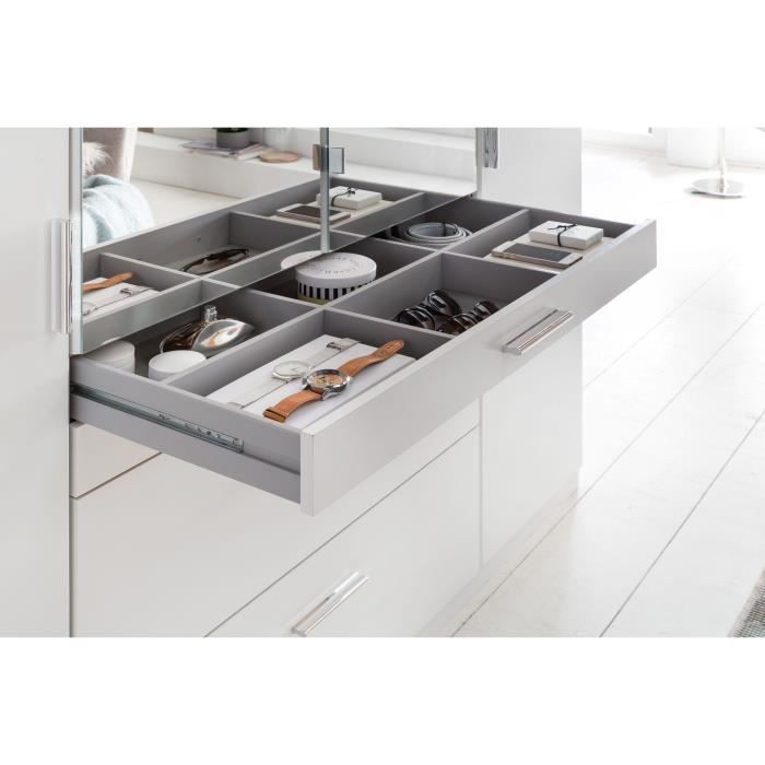 Armoire - Décor blanc - 4 portes battantes + 4 tiroirs + miroirs - L180 x P58 x H199 cm