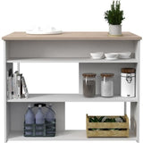 EKIPA Ilot de cuisine - DÈcor Chene Jackson et Blanc - 116x90x81 cm - 116 x P 90 x 81 cm - WORK