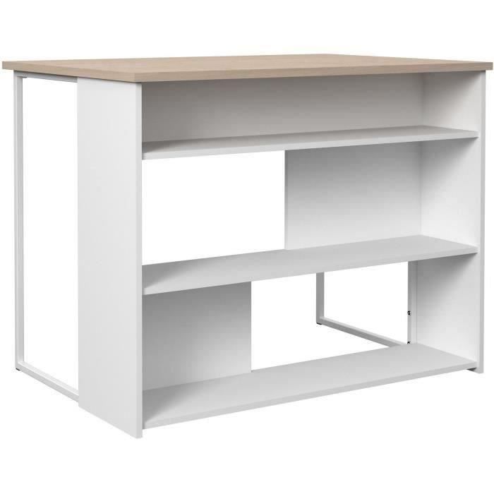 EKIPA Ilot de cuisine - DÈcor Chene Jackson et Blanc - 116x90x81 cm - 116 x P 90 x 81 cm - WORK