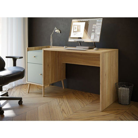 Bureau droit WHENUA - Chene/ Vert sauge - 139,6 x 77,3 x 60 cm