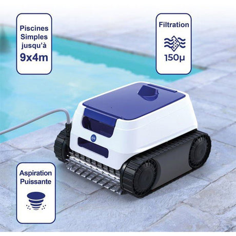GRE - Robot piscine ER230 - Entretien fond, parois et lignes d'eau - Piscine enterrée ou hors-sol paroi rigide 9x4m - Autonomie 2h