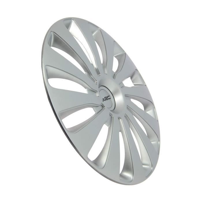 Lot de 4 enjoliveurs Gris métallisés 14 pouces - WRC - SEPANG - Look sportif - Fixation simple et rapide par clips