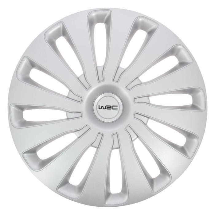 Lot de 4 enjoliveurs Gris métallisés 14 pouces - WRC - SEPANG - Look sportif - Fixation simple et rapide par clips