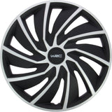Lot de 4 enjoliveurs Bi-couleur gris & noir 14 pouces - WRC - TURBO - Look racing - Fixation simple et rapide par clips