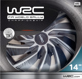 Lot de 4 enjoliveurs Bi-couleur gris & noir 14 pouces - WRC - TURBO - Look racing - Fixation simple et rapide par clips