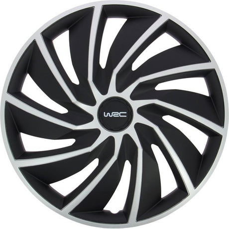 Lot de 4 enjoliveurs Bi-couleur gris & noir 15 pouces - WRC - TURBO - Look racing - Fixation simple et rapide par clips