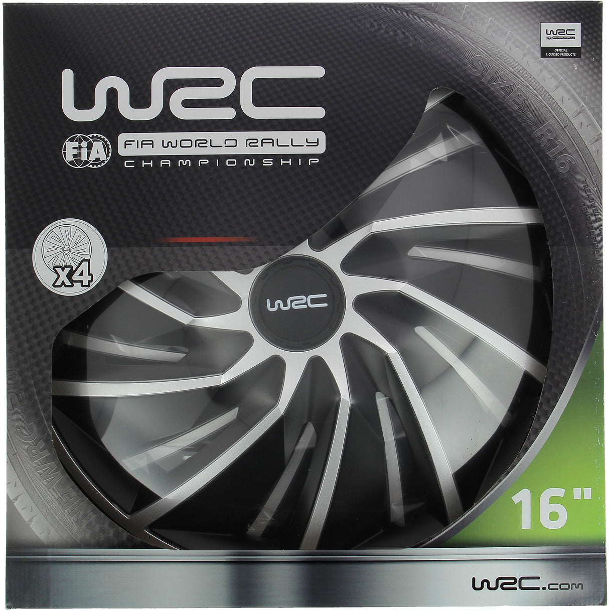 Lot de 4 enjoliveurs Bi-couleur gris & noir 16 pouces - WRC - TURBO - Look racing - Fixation simple et rapide par clips