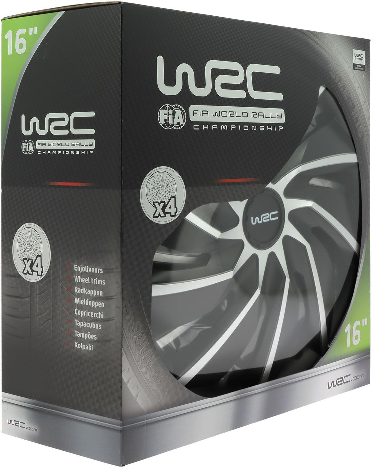 Lot de 4 enjoliveurs Bi-couleur gris & noir 16 pouces - WRC - TURBO - Look racing - Fixation simple et rapide par clips