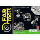 X-FIT PACK ´ GROS oeUVRE ª 3 machines 18V + 2 batteries 18V 3.0Ah : Perceuse percu/visseuse + Marteau Perfo + Meuleuse d'angle