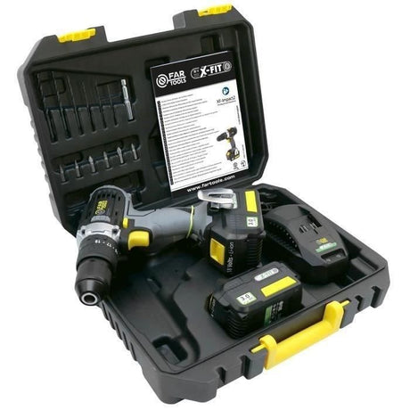 X-FIT PACK « GROS oeUVRE » 3 machines 18V + 2 batteries 18V 3.0Ah : Perceuse percu/visseuse + Marteau Perfo + Meuleuse d'angle