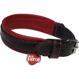 Collier pour chien - AIME - Basic cuir - Cuir vache / agneau - Taille S 27-35 cm - Noir / Rouge