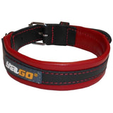 YAGO Collier en Cuir Noir et Rouge Souple et RÈglable pour moyen chien, taille M 34-43 cm