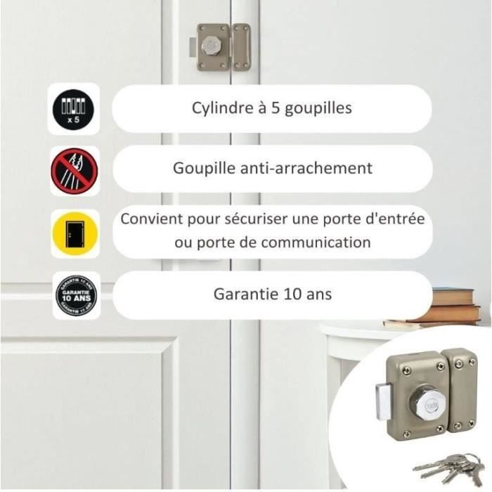 Verrou a bouton YALE - Cylindre 5 goupilles Ø 23 L 45 mm - YV25 - 28211000
