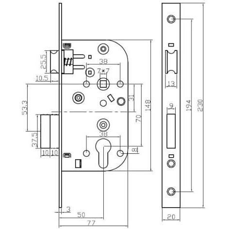 Serrure a encastrer trou de cylindre - YALE - Y60K-A50/N - Axe 50mm, coffre 148mm - Porte d'entrée, service, locaux sensibles -