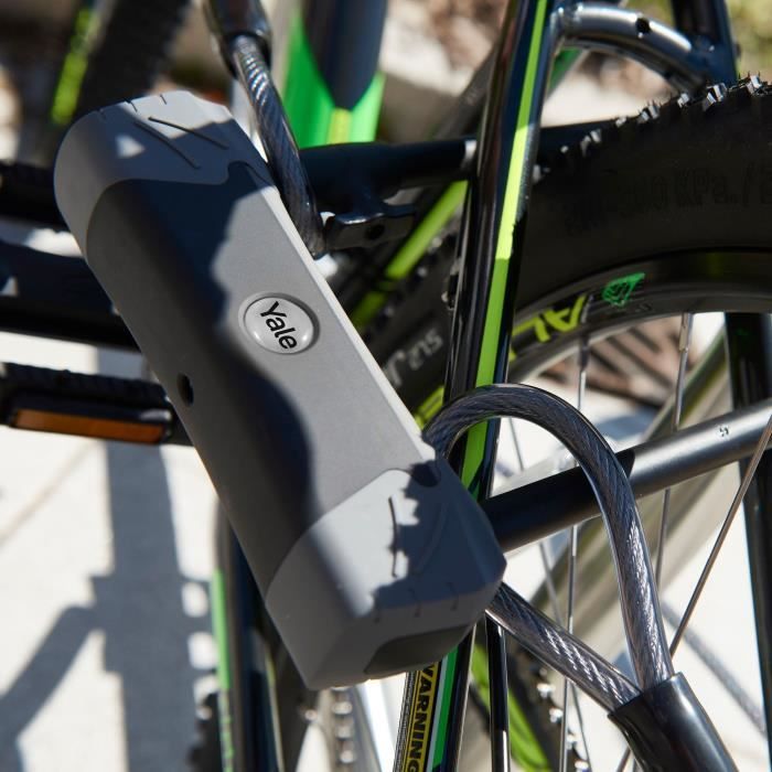 Câble Antivol - YALE - YC1/10/220/1 - Longueur 2,2m en Spirale a 2 Boucles en acier tressé pour Vélo et VTT - Noir et Gris