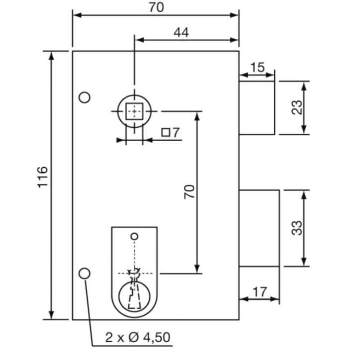 Serrure en applique verticale a fouillot Gauche - YALE - YAV36G - Kaki - 2 Clés fournies - Porte intérieure de communication