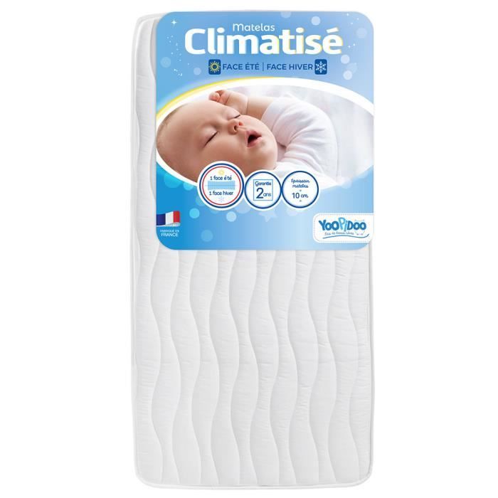 Yoopidoo - Matelas BÈbÈ ClimatisÈ - 60x120 cm - 1 face …tÈ fraÓche / 1 face Hiver ouatinÈe - Sans Traitement chimique