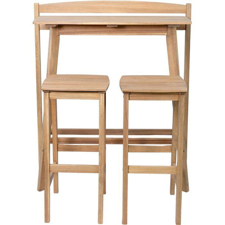 Ensemble bar de jardin - ZANZIBAR - Bois d'Acacia FSC - 1 table haute 100x44,5xH.112 cm - 2 tabourets 35x37xH.72 cm - 2 personnes