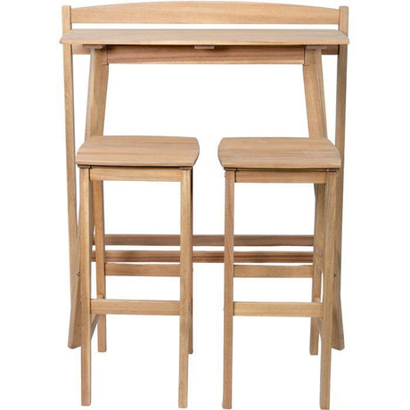 Ensemble bar de jardin - ZANZIBAR - Bois d'Acacia FSC - 1 table haute 100x44,5xH.112 cm - 2 tabourets 35x37xH.72 cm - 2 personnes