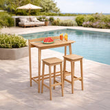 Ensemble bar de jardin - ZANZIBAR - Bois d'Acacia FSC - 1 table haute 100x44,5xH.112 cm - 2 tabourets 35x37xH.72 cm - 2 personnes