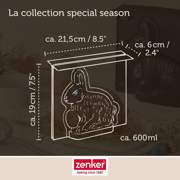 Lot de 2 moules a gâteaux 3D - ZENKER - Forme de lapin de Pâques - 600 ml