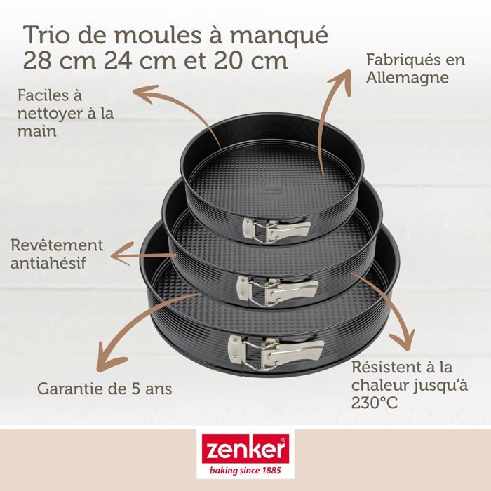 Set de 3 moules a charniere ronds - ZENKER - Black Metallic - 20, 24 et 28 cm