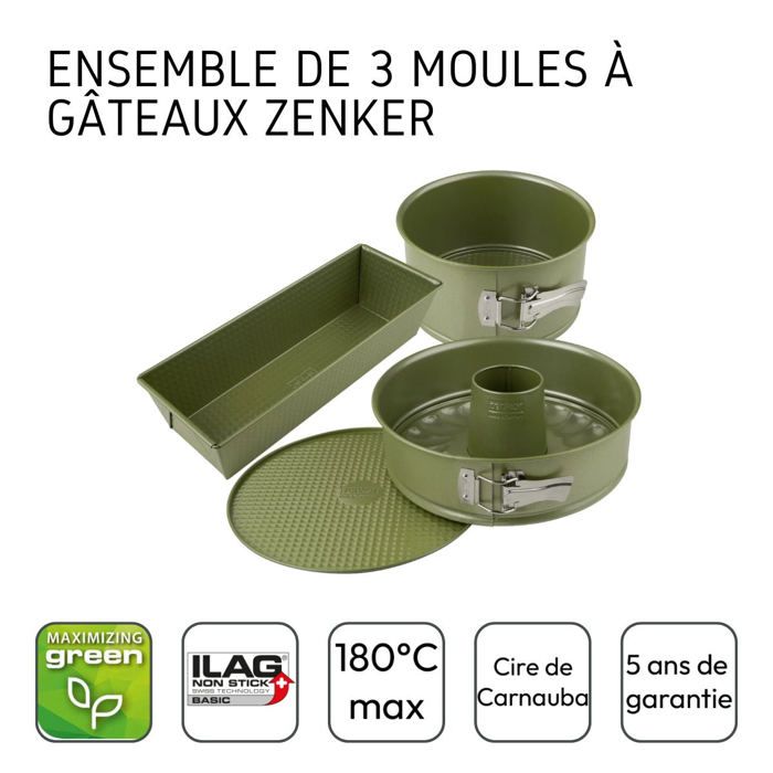 Ensemble de 3 moules a gâteaux - ZENKER - Green Vision - 18 a 30 cm