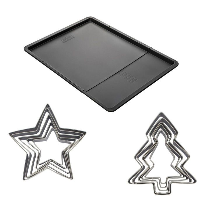 Ensemble avec plaque a pâtisserie extensible et 10 emporte-pieces de Noël - ZENKER