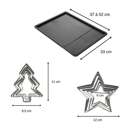 Ensemble avec plaque a pâtisserie extensible et 10 emporte-pieces de Noël - ZENKER