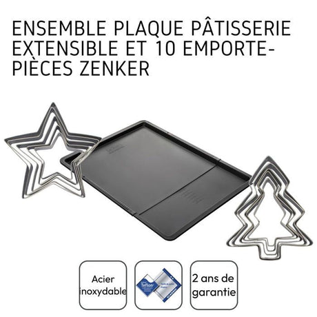 Ensemble avec plaque a pâtisserie extensible et 10 emporte-pieces de Noël - ZENKER