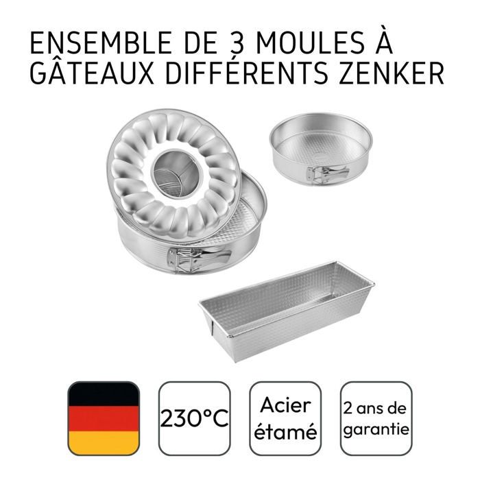 Ensemble de 3 moules a gâteaux - ZENKER- 30, 18 et 26 cm