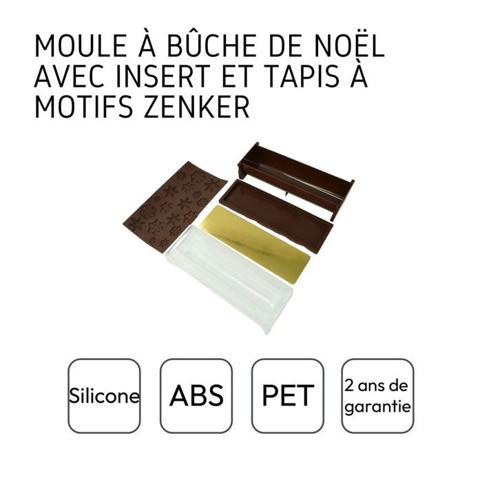 Moule a bûche de Noël - ZENKER - Avec insert + plaque motif flocon de neige - 30 x 8 cm