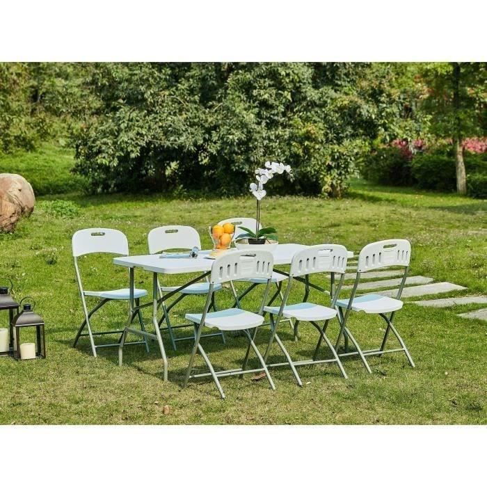 Lot de 2 chaises de jardin pliantes pour réception - 42 x 42 x 87 cm - Structure grise - Assise blanche