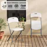 Lot de 2 chaises de réception pliantes - TERRANOVA - 48x44,5xH86 cm - Structure en acier et assise en Polyéthylene PEHD - Blanc