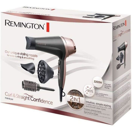 Remington D5706 Coffret Coiffure, Seche-Cheveux Ionique Curl Confidence 2200W, Brosse 45mm, Grille Céramique, Léger, Silencieux