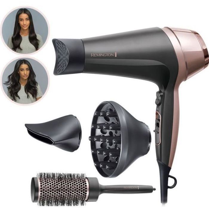 Remington D5706 Coffret Coiffure, Seche-Cheveux Ionique Curl Confidence 2200W, Brosse 45mm, Grille Céramique, Léger, Silencieux