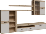 Ensemble meuble TV paroi - ZUMBA - Sable / Chene - 300 x 41 x 200,9 cm - Eclairage LED inclus