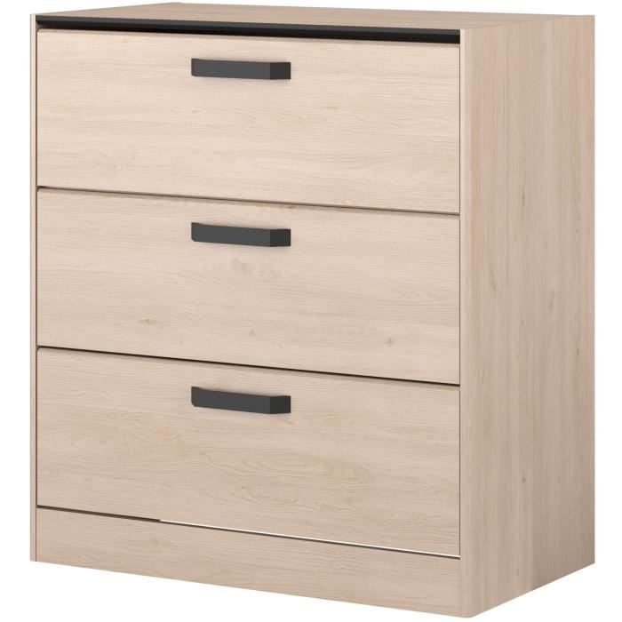 Commode - 3 tiroirs - Coloris Chene et noir - L80 x P44 x H88 cm - PARISOT - ZODIAC