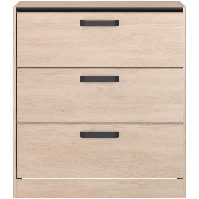 Commode - 3 tiroirs - Coloris Chene et noir - L80 x P44 x H88 cm - PARISOT - ZODIAC