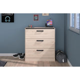 Commode - 3 tiroirs - Coloris Chene et noir - L80 x P44 x H88 cm - PARISOT - ZODIAC