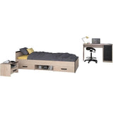 Chambre complete enfant 3 pieces ZODIAC - Lit + chevet + bureau - DÈcor chene/noir - PARISOT