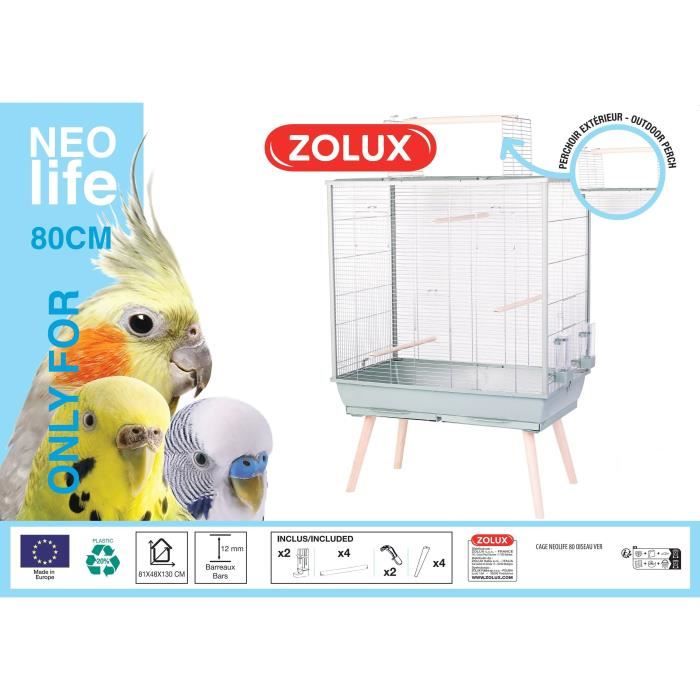 ZOLUX Cage grillagée surélevée pour oiseau - Pour perruche, calopsitte, canari - 81 x 48 x 130 cm - Néolife - Vert