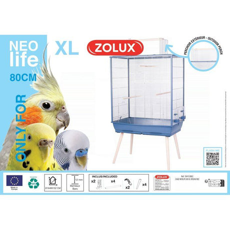 ZOLUX Cage grillagée surélevée pour oiseau Néolife - Pour perruche, calopsitte, canari - 81 x 48 x 152 cm - Néolife - Bleu